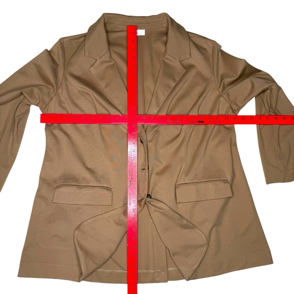 J. Jill‎ Ponte Stretch Knit Blazer Jacket Camel Tan Longline 3 Button L/XL Cozy - Picture 9 of 12